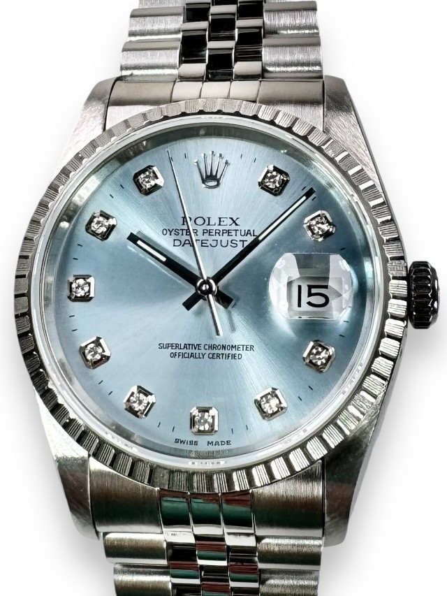 Rolex 16220 Steel on Jubilee, Finely Engine Turned Bezel Steel with Silver Index & Black Roman