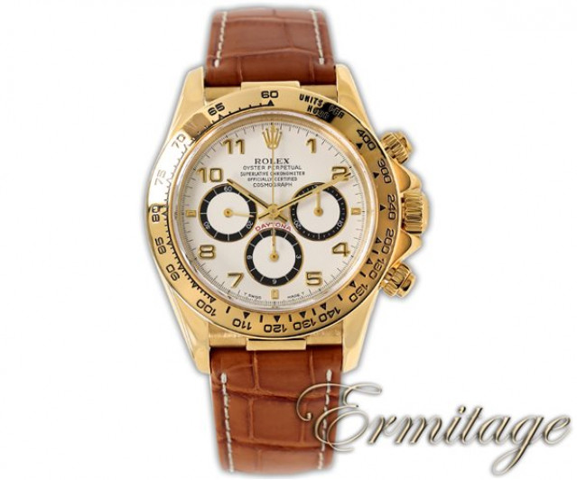 Rolex 16518 Yellow Gold on Strap White with Luminous Arabic & Gold
