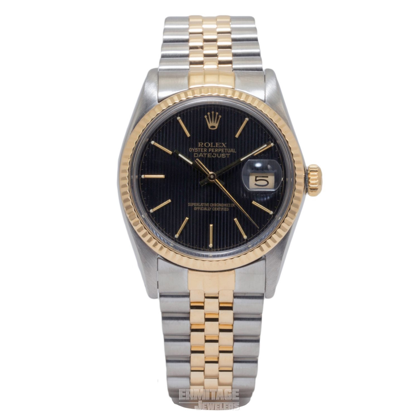 36 mm Rolex Datejust 16013 Gold & Steel on Jubilee with Black Tapestry Dial