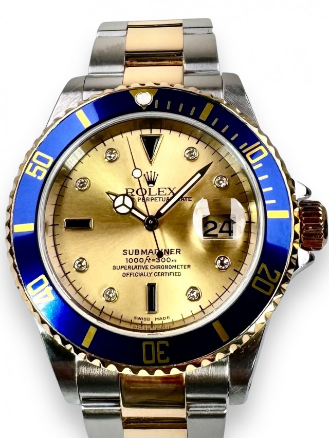 Diamond Rolex Submariner 16613 Champagne Serti Dial