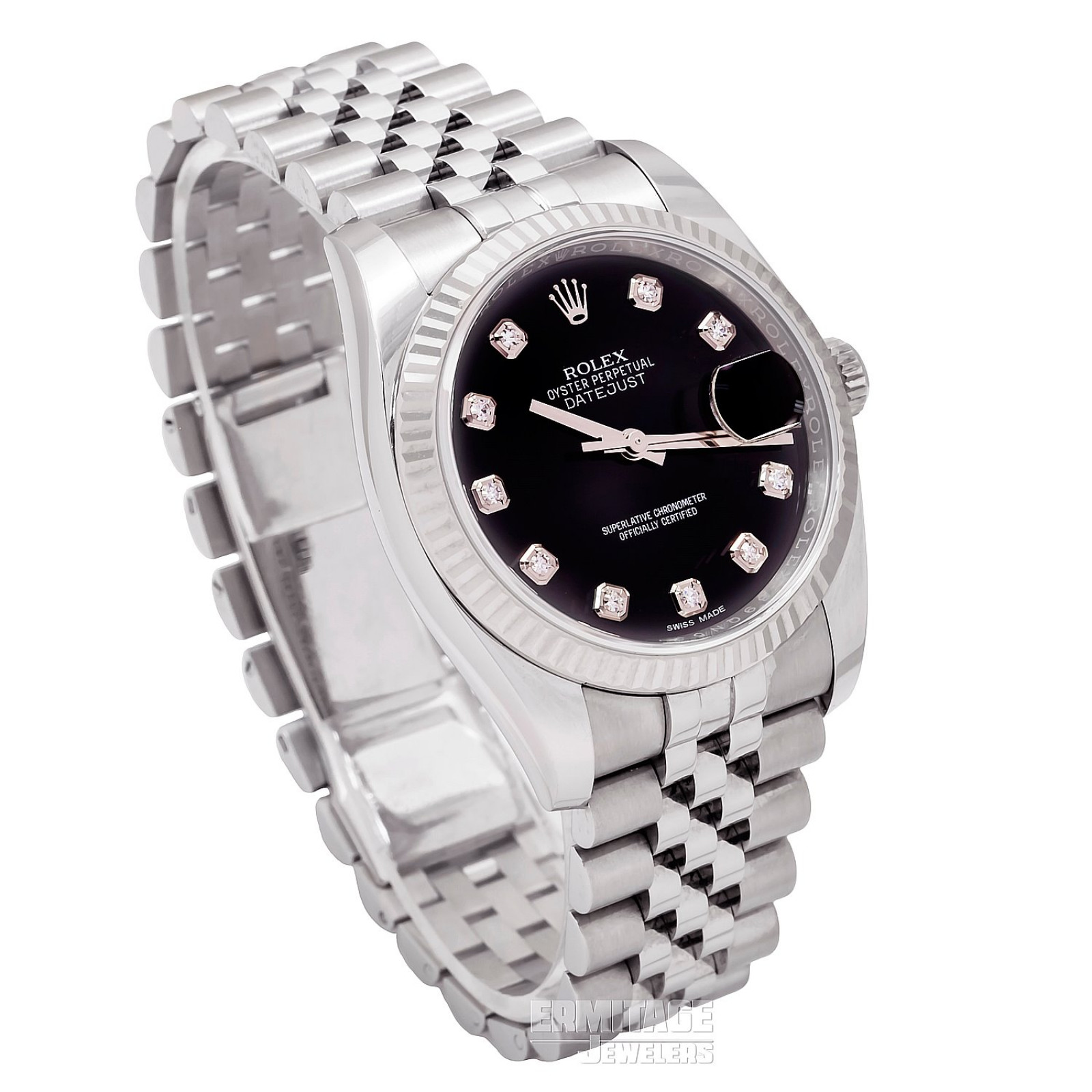 36 mm Rolex Datejust 116234 White Gold & Steel on Jubilee with Black Dial