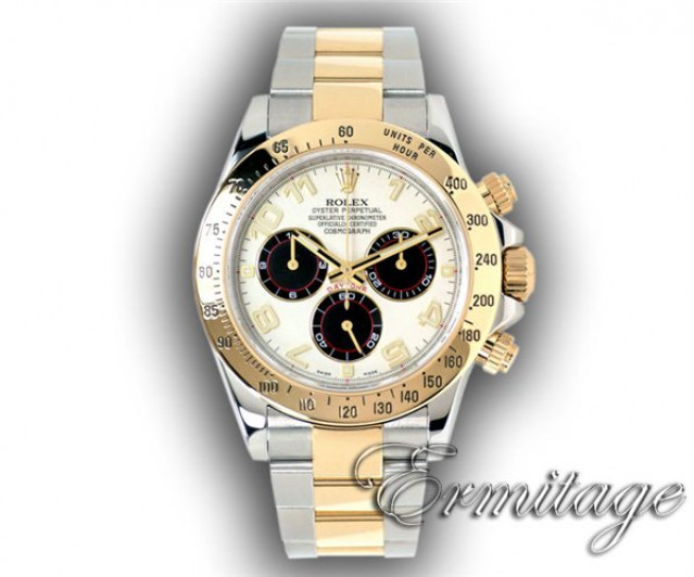 Rolex 116523 Yellow Gold & Steel on Oyster Black & White Panda with Gold Arabic