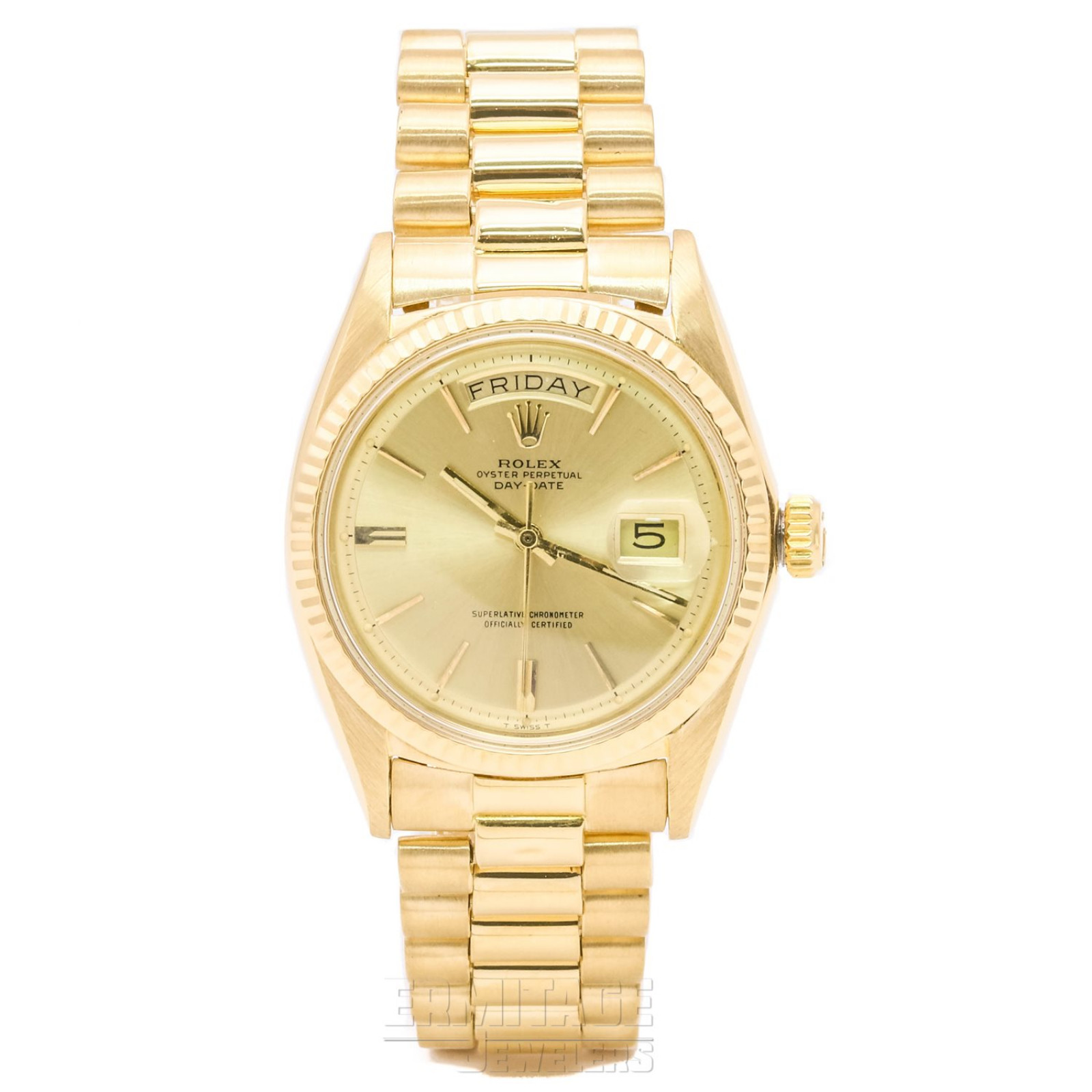 Vintage Rolex 1803 36 mm Yellow Gold on President, Fluted Bezel