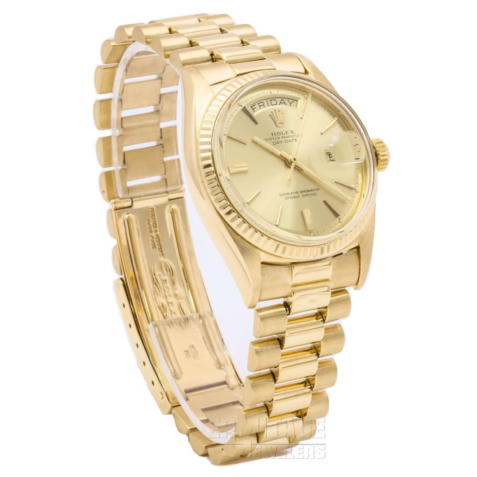 Vintage Rolex 1803 36 mm Yellow Gold on President, Fluted Bezel