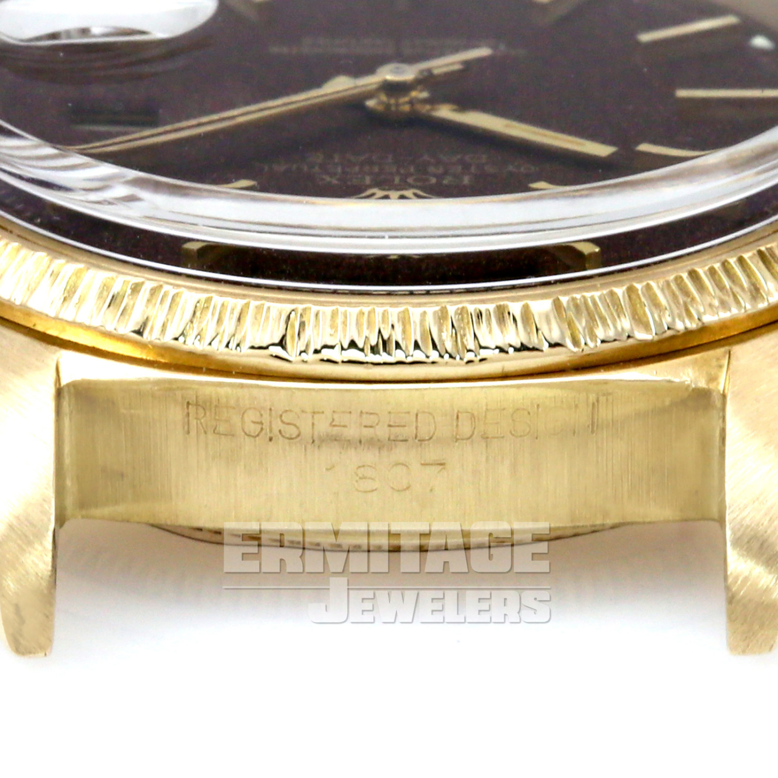 Vintage Rolex 1807 36 mm Yellow Gold on President, Bark Finish Bezel