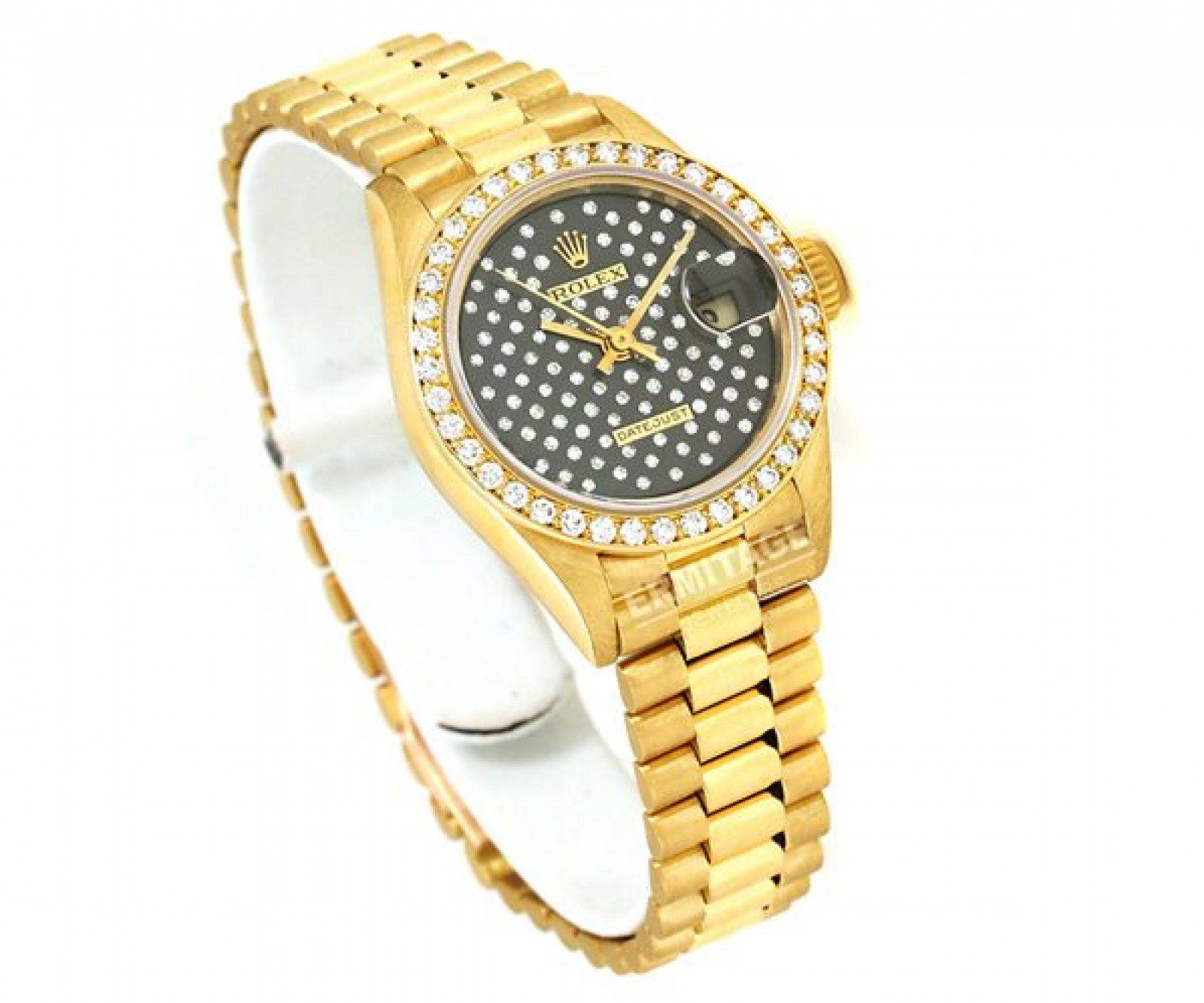 Ladies Rolex President Datejust Yellow Gold Black Diamond Dial