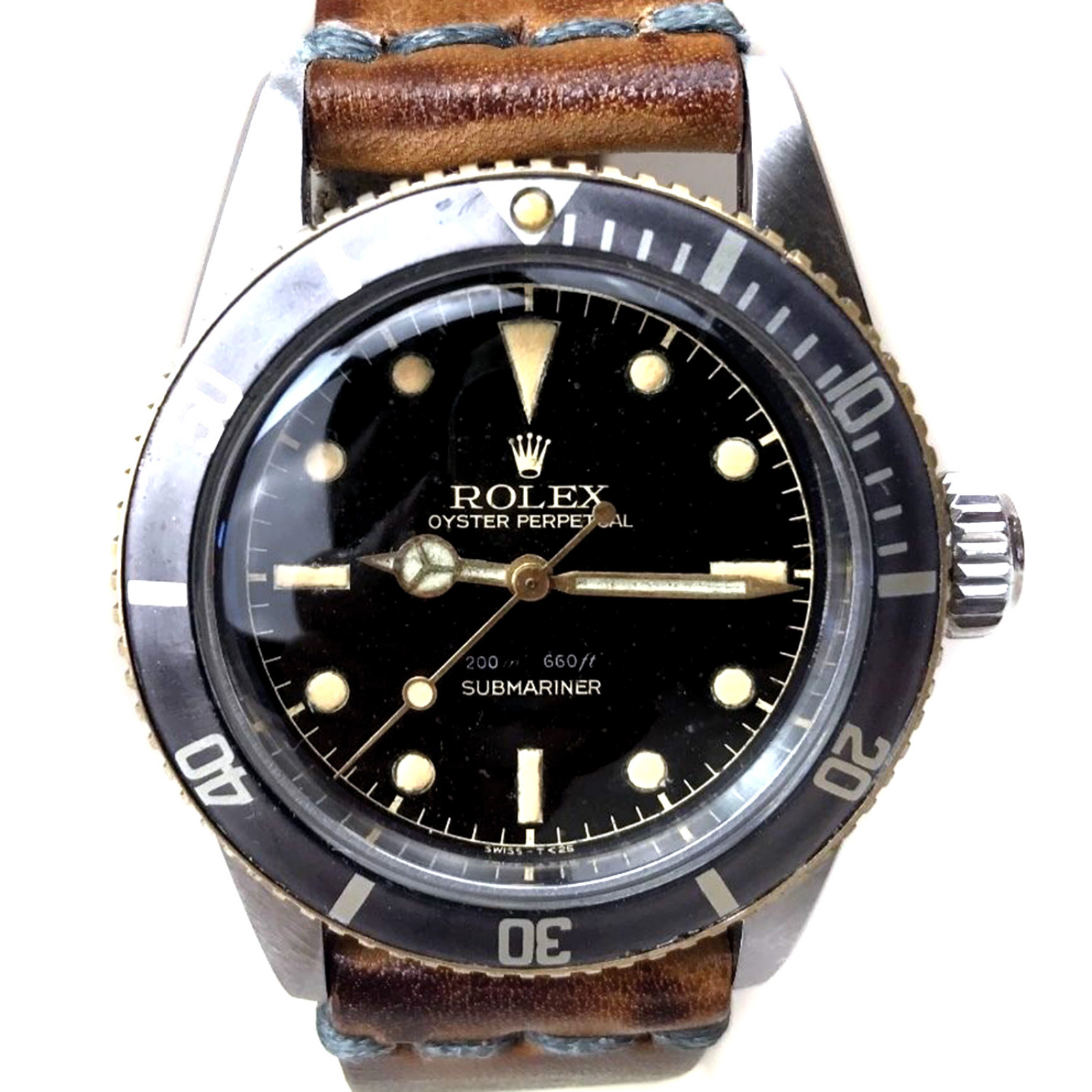 Vintage Rolex 6538 38 mm Steel on Strap, Black Bezel Ermitage