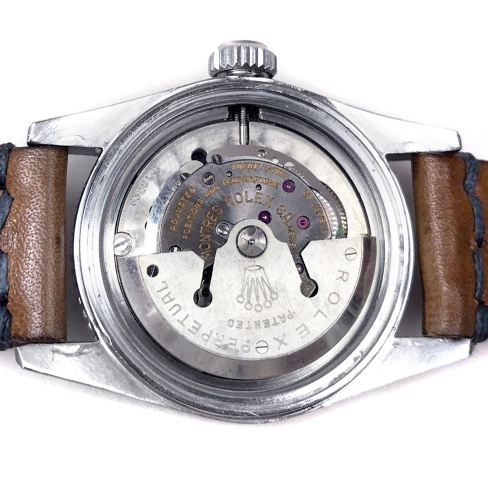 Vintage Rolex 6538 38 mm Steel on Strap, Black Bezel Ermitage