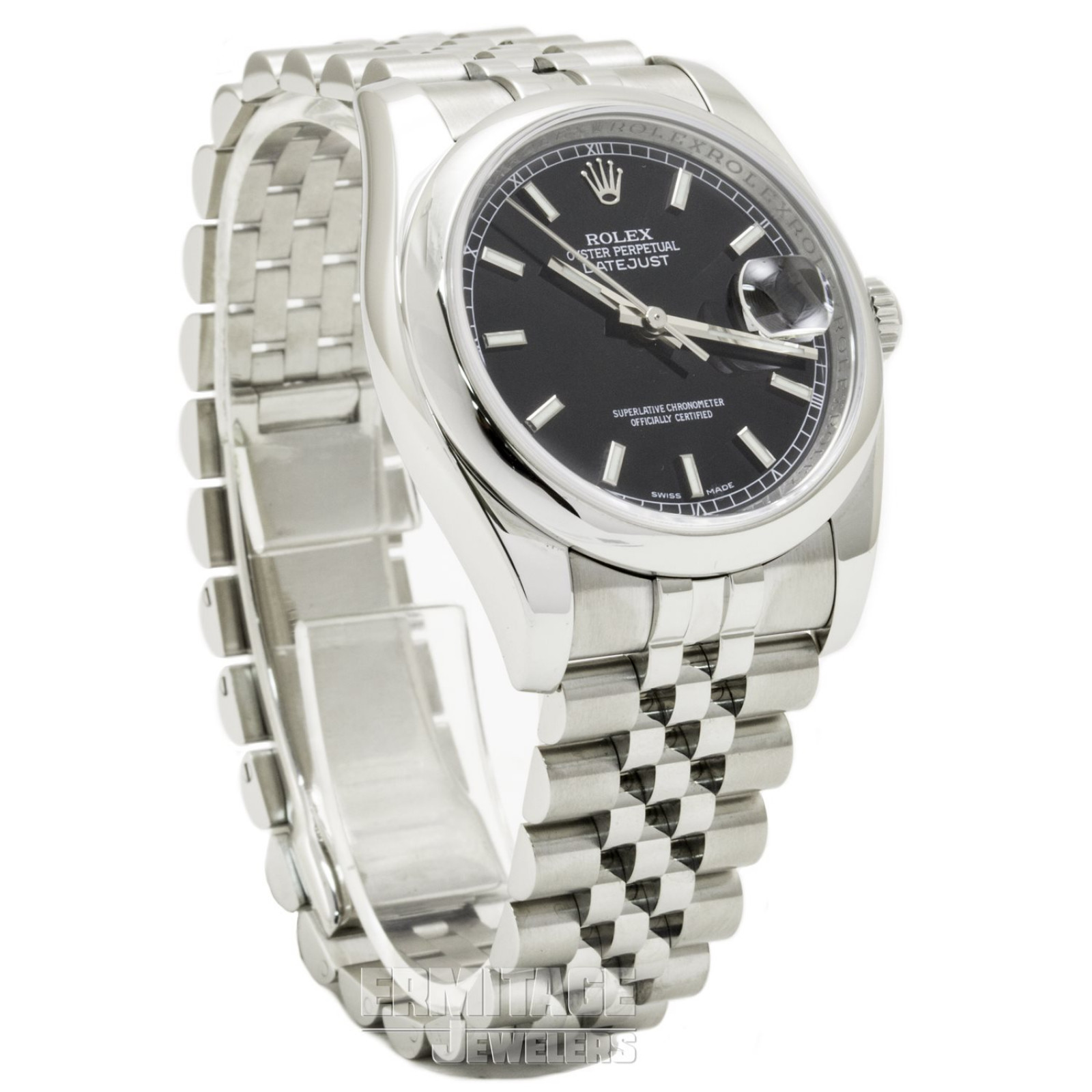Pre-Owned Stainless Steel Rolex Datejust 116200 with Black Dial