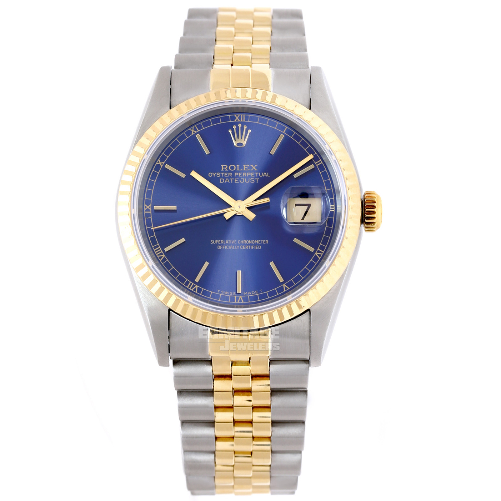 Rolex Datejust 16233 36 mm with Gold Index on Blue