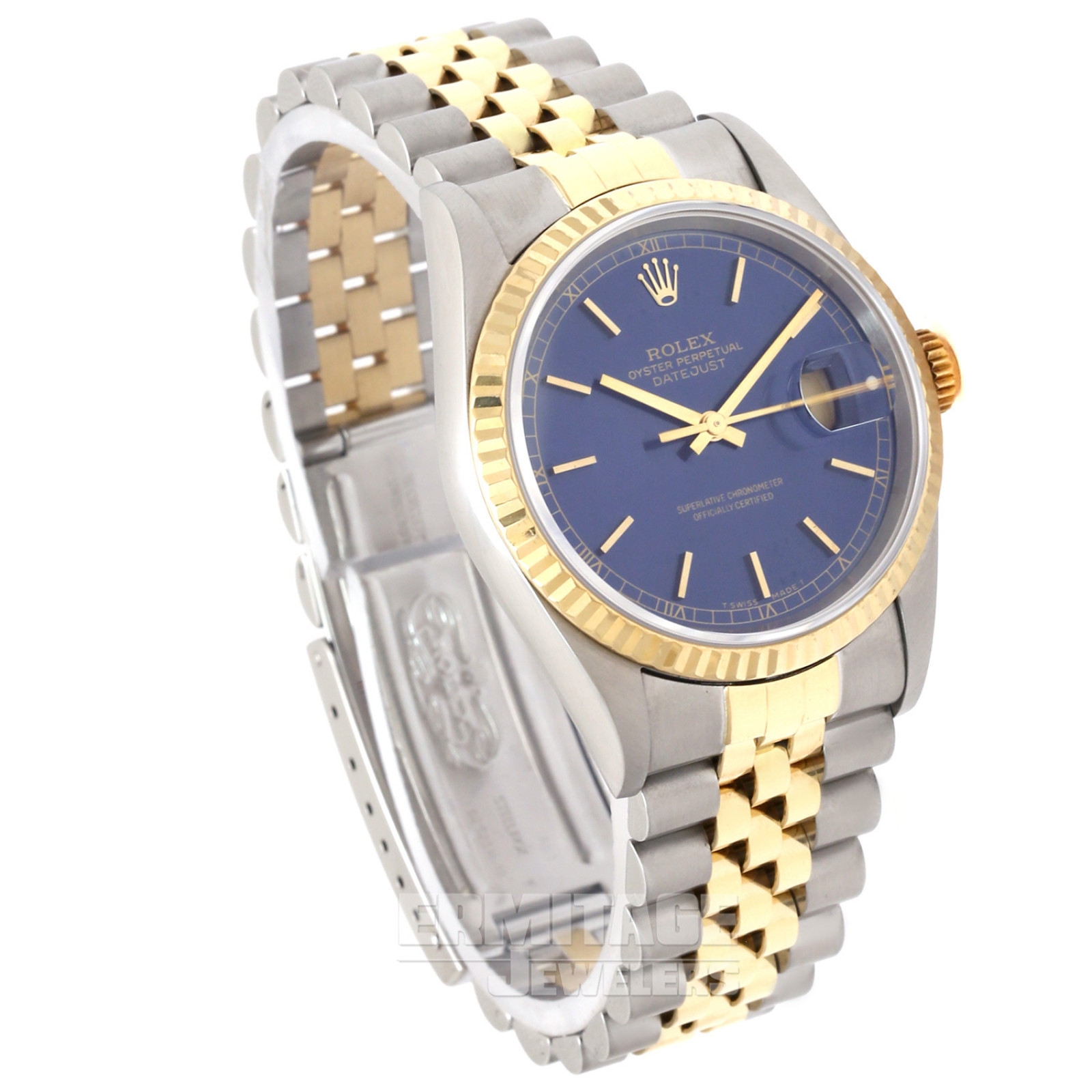 Rolex Datejust 16233 36 mm with Gold Index on Blue