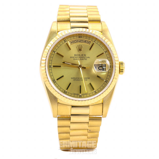 Rolex 18238 Yellow Gold on President, Fluted Bezel Blue with Gold Index