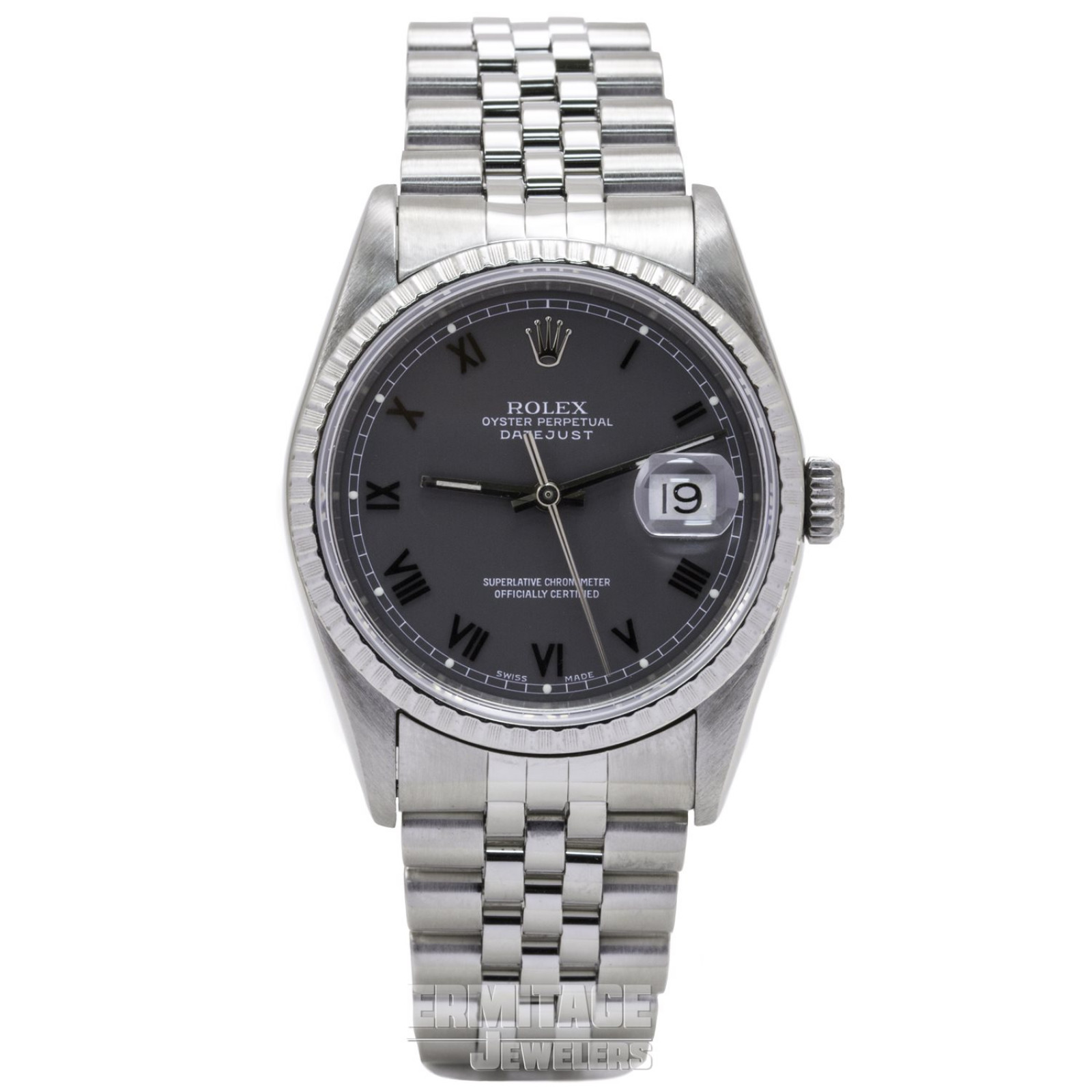 Pre-Owned Stainless Steel Rolex Datejust 16220 with Dark Grey Dial