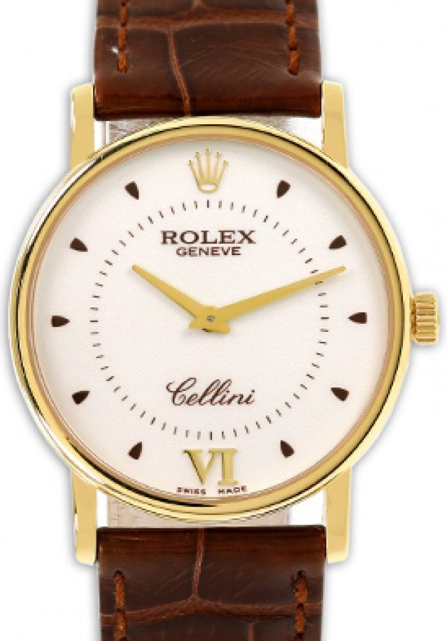 Rolex 5118 Yellow Gold on Strap White with Gold Roman 6 & Dots