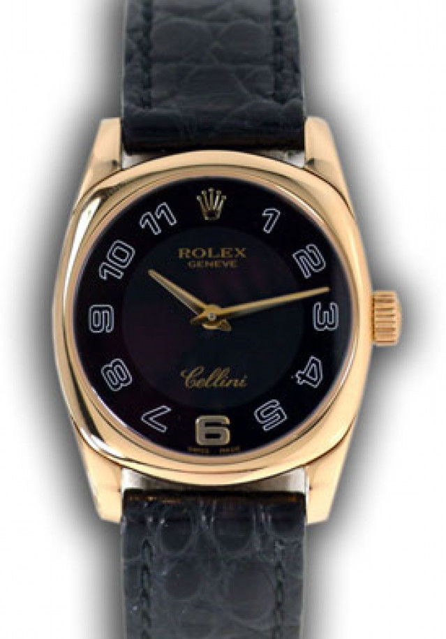 Rolex 6229 Yellow Gold on Strap Black with Arabic White & Gold 6