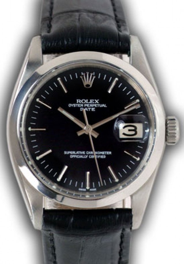 Rolex 1500 Steel on Strap, Smooth Bezel Black with Silver Index