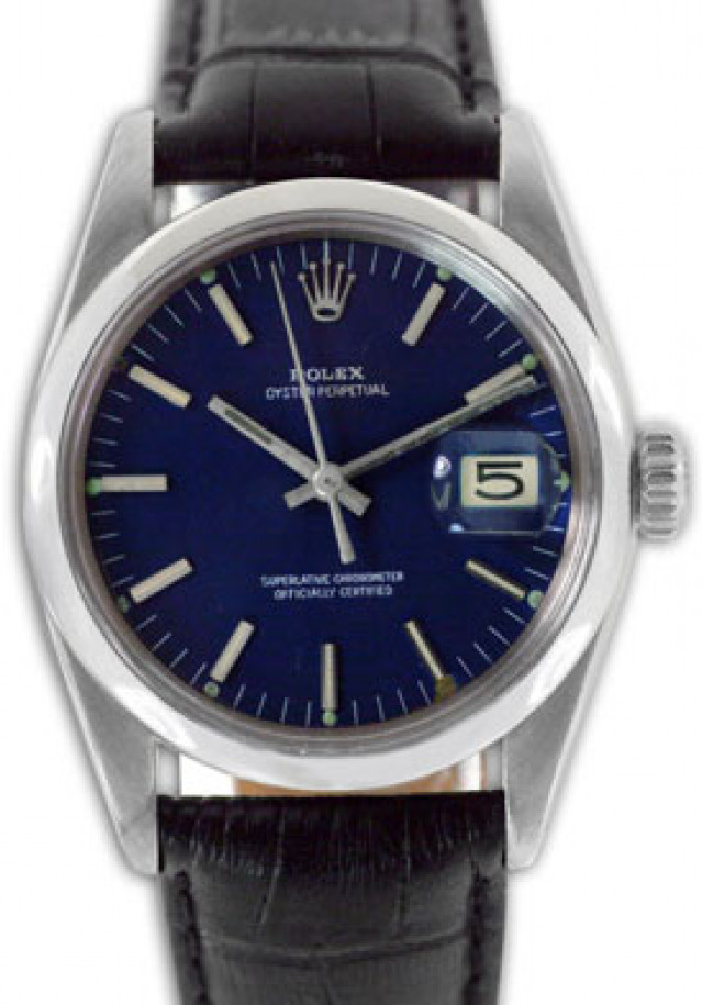 Rolex 1500 Steel on Strap, Smooth Bezel Blue with Silver Index