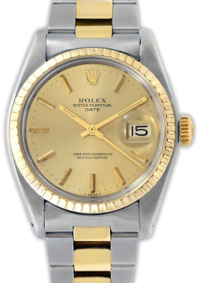 Rolex 1505 Yellow Gold & Steel on Oyster, Finely Engine Turned Bezel Champagne with Gold Index