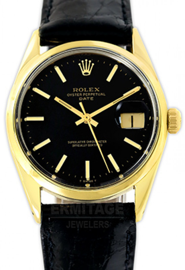 Rolex 1550 Yellow Gold on Strap Black with Gold Index
