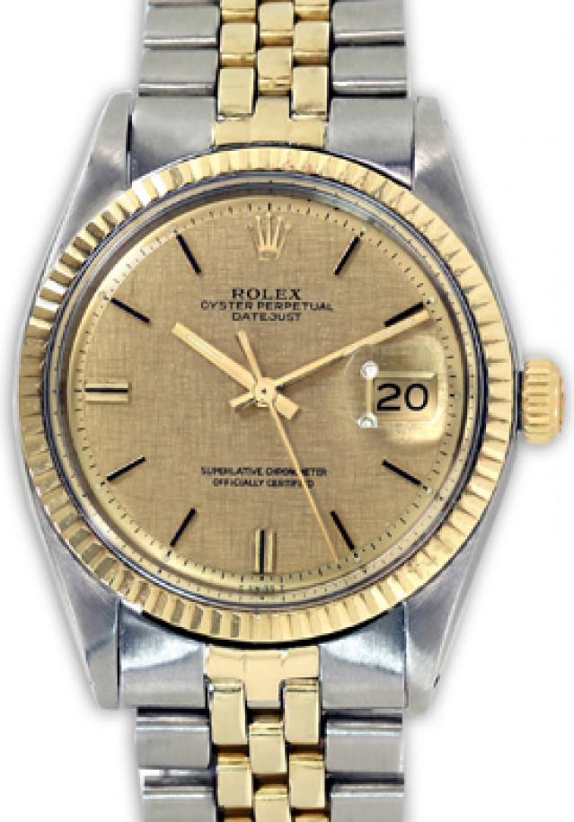 Rolex 1601 Yellow Gold & Steel on Jubilee, Fluted Bezel Champagne Florentine with Gold Index