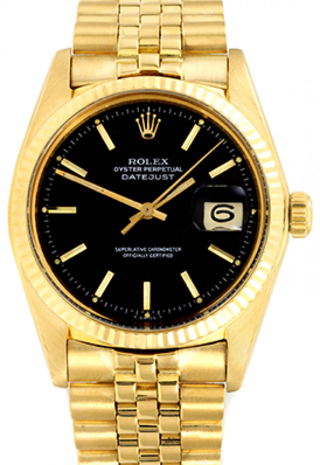 Rolex 1601 Yellow Gold on President, Fluted Bezel Black with Gold Index