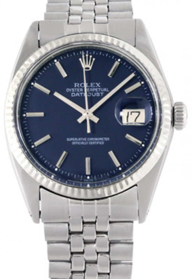 Rolex 1601 Steel on Jubilee, Fluted Bezel Blue with Silver Index