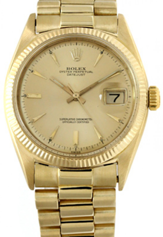 Rolex 1601 Yellow Gold on President, Fluted Bezel Champagne with Gold Index