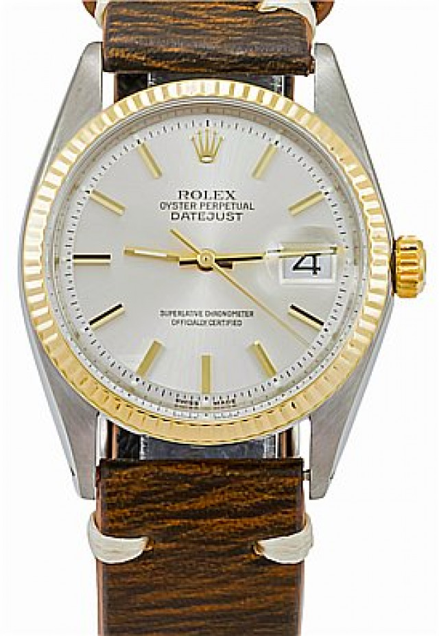 Rolex 1601 Yellow Gold & Steel on Strap, Fluted Bezel White with Gold Index
