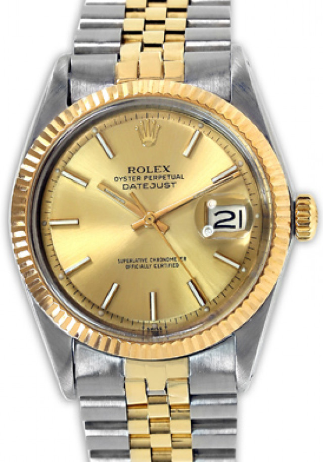 Rolex 1603 Yellow Gold & Steel on Jubilee, Fluted Bezel Champagne with Gold Index