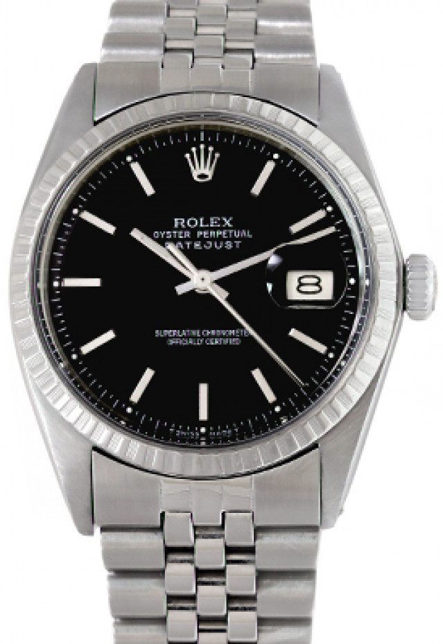 Rolex 1603 Steel on Jubilee, Fluted Bezel Black with Silver Index