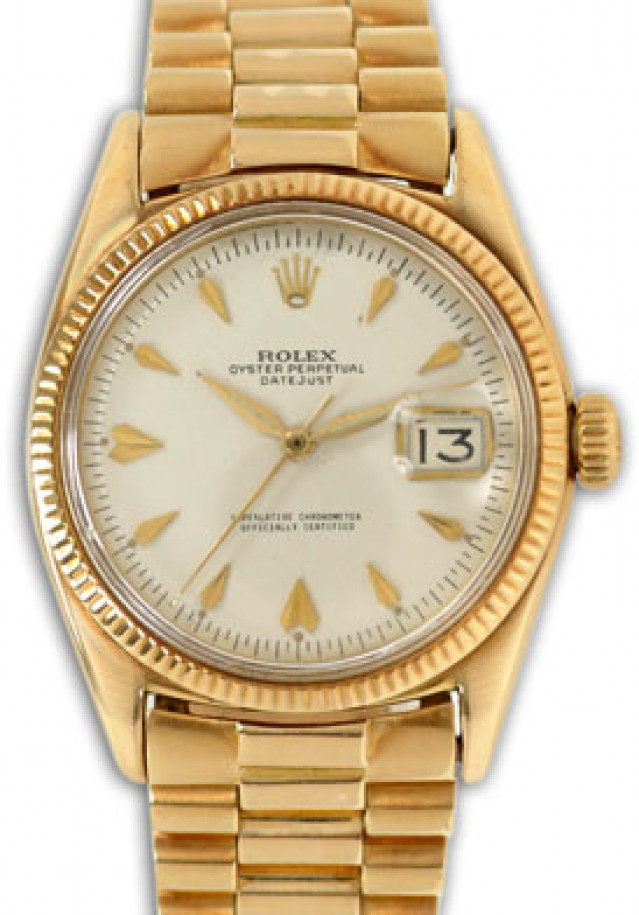 Rolex 6605 Yellow Gold on President, Fluted Bezel White with Gold Index