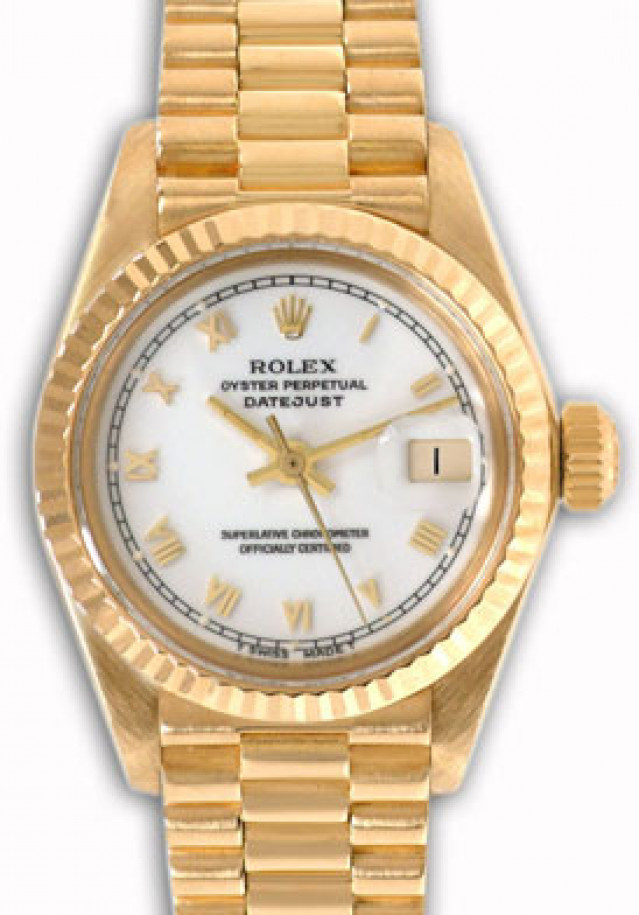 Rolex 6917 Yellow Gold on President, Fluted Bezel White with Gold Roman