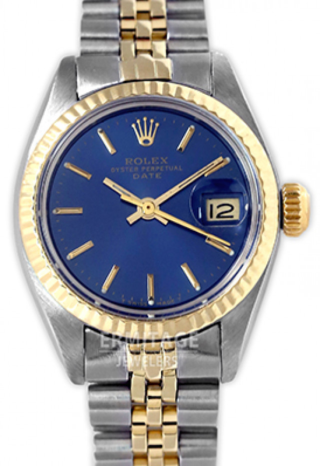 Rolex 6917 Yellow Gold & Steel on Jubilee, Fluted Bezel Blue with Gold Index