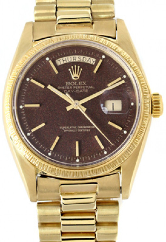 Rolex 1807 Yellow Gold on President, Bark Finish Bezel Black Tobacco with Gold Index