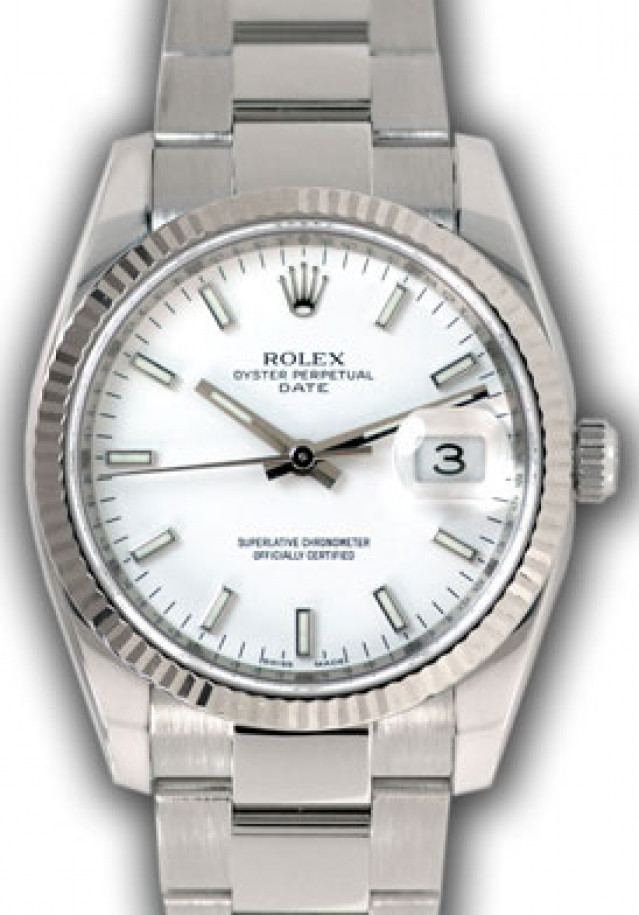 Rolex 115234 White Gold & Steel on Oyster White with Luminous Index