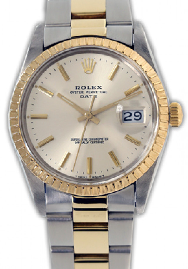 Rolex 15053 Yellow Gold & Steel on Oyster, Finely Engine Turned Bezel Steel with Gold Index