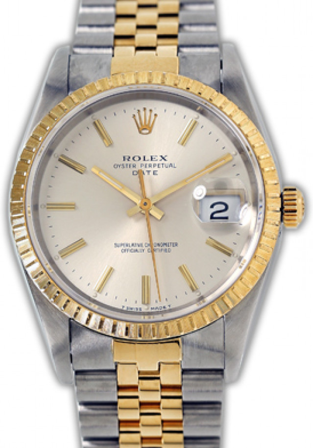 Rolex 15223 Yellow Gold & Steel on Jubilee, Finely Engine Turned Bezel Steel with Gold Index