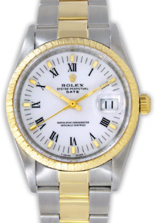 Rolex 15223 Yellow Gold & Steel on Oyster, Finely Engine Turned Bezel White with Black Roman & Gold Index