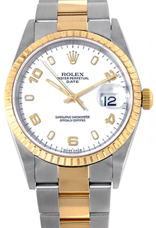 Rolex 15223 Yellow Gold & Steel on Oyster, Finely Engine Turned Bezel White with Luminous Index & Gold Arabic 2-4-6-8-10