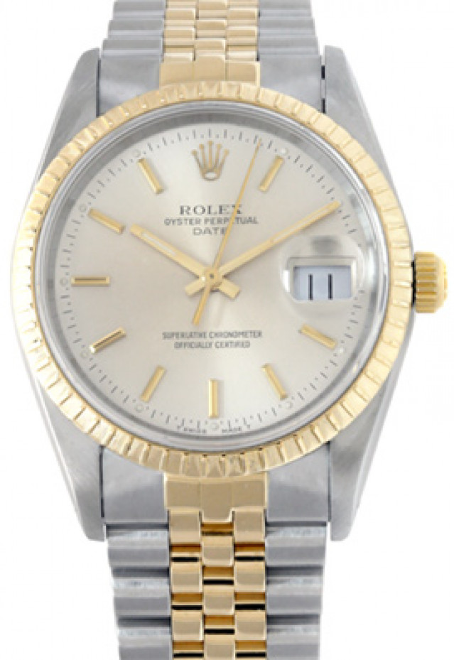 Rolex 15223 Yellow Gold & Steel on Oyster, Finely Engine Turned Bezel Steel with Gold Index