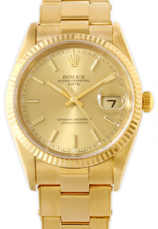 Rolex 15238 Yellow Gold on Oyster, Fluted Bezel Champagne with Gold Index