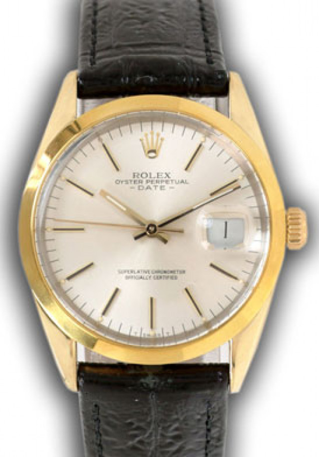 Rolex 15505 Yellow Gold on Strap, Smooth Bezel Steel with Gold Index