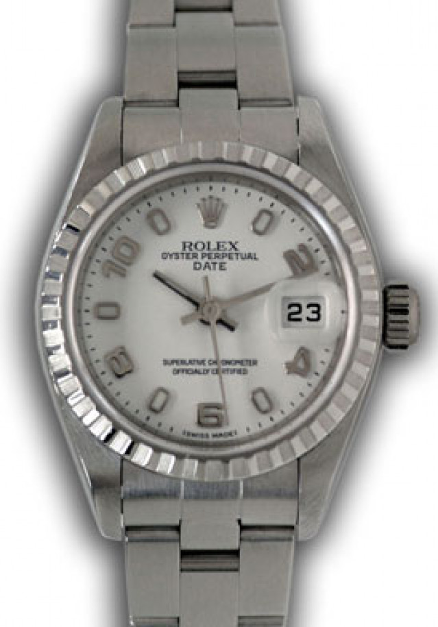 Rolex 79240 Steel on Oyster, Fluted Bezel White with Luminous Index & Silver Arabic 2-4-6-8-10