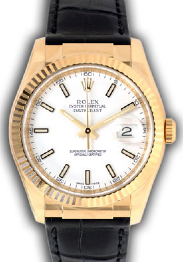 Rolex 116138 Yellow Gold on Strap, Fluted Bezel White with Luminous Index & Black Arabic