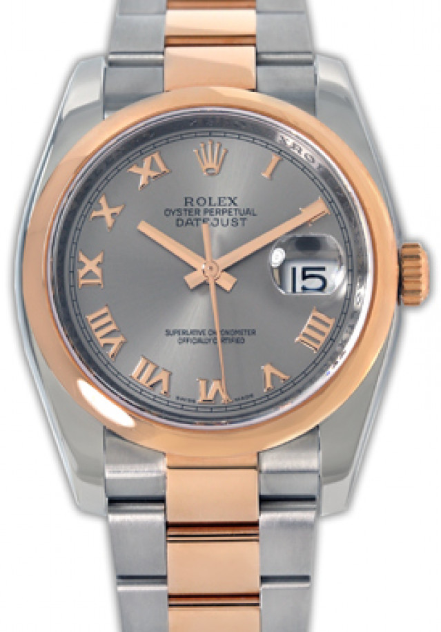Rolex 116201 Rose Gold & Steel on Oyster, Smooth Bezel Dark Grey Slate with Rose Gold Roman