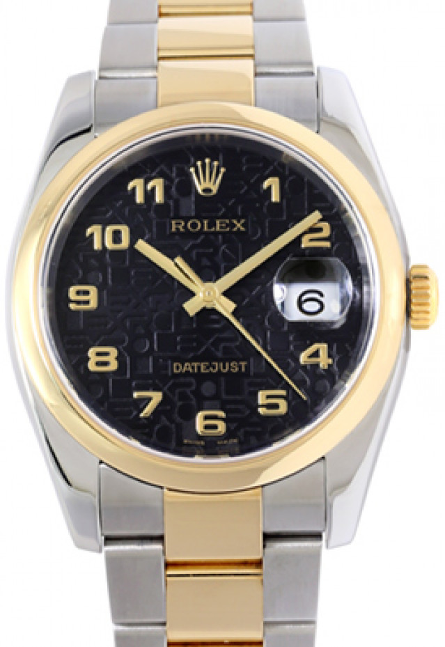 Rolex 116203 Yellow Gold & Steel on Oyster, Smooth Bezel Black with Gold Arabic