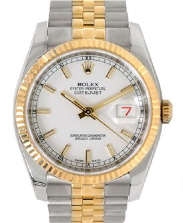 Rolex 116233 Yellow Gold & Steel on Jubilee, Fluted Bezel White with Luminous