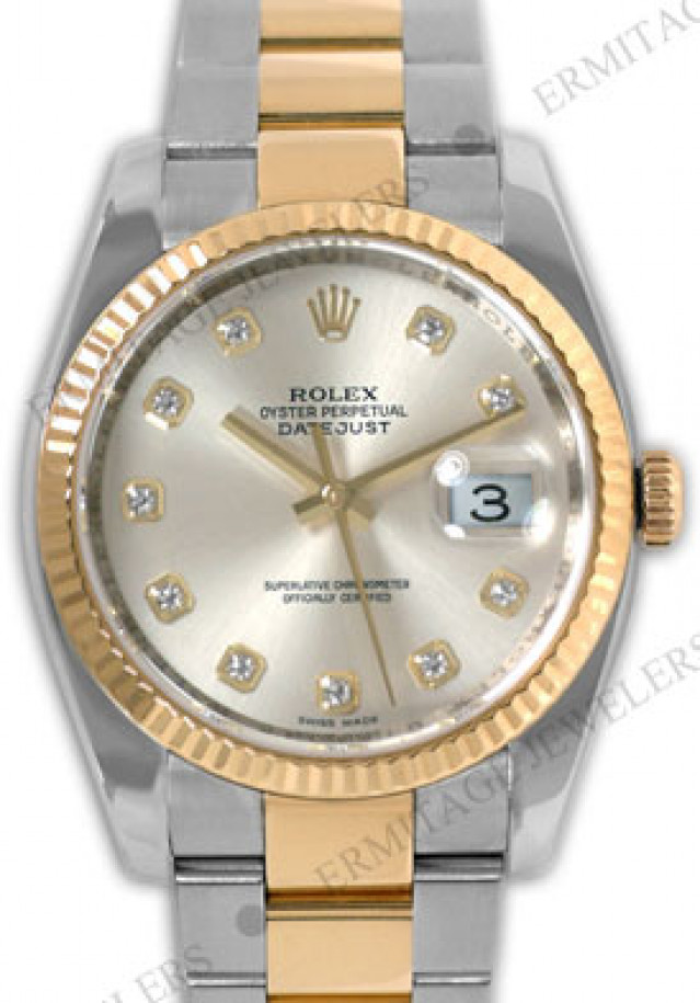 Rolex 116233 Yellow Gold & Steel on Oyster, Fluted Bezel Steel Diamond Dial
