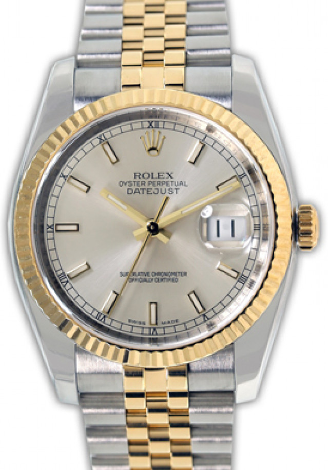 Rolex 116233 Yellow Gold & Steel on Jubilee, Fluted Bezel Steel with Luminous Index