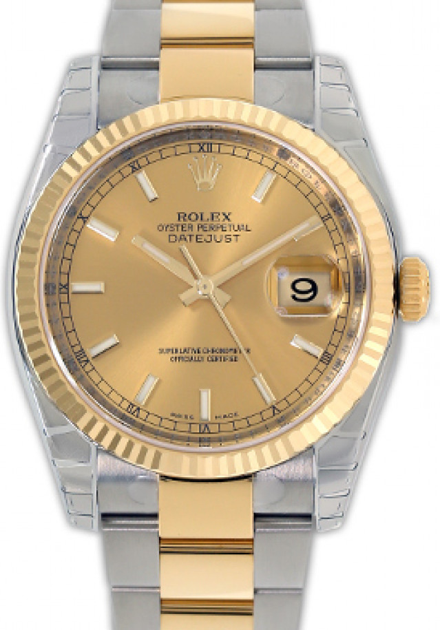 Rolex 116233 Yellow Gold & Steel on Jubilee, Fluted Bezel Champagne with Luminous Index